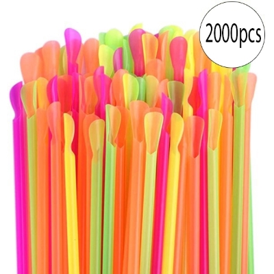Image sur 2000 Pailles-cuillères en plastique de couleurs assortis
