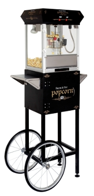 Black 4oz popcorn machine with cart - cart detail